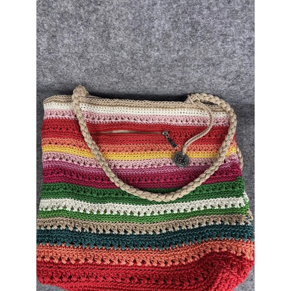 The Sak Shoulder Bag Womens Large Multicolor Striped Cotton Crochet Tote Purse - Picture 1 of 6